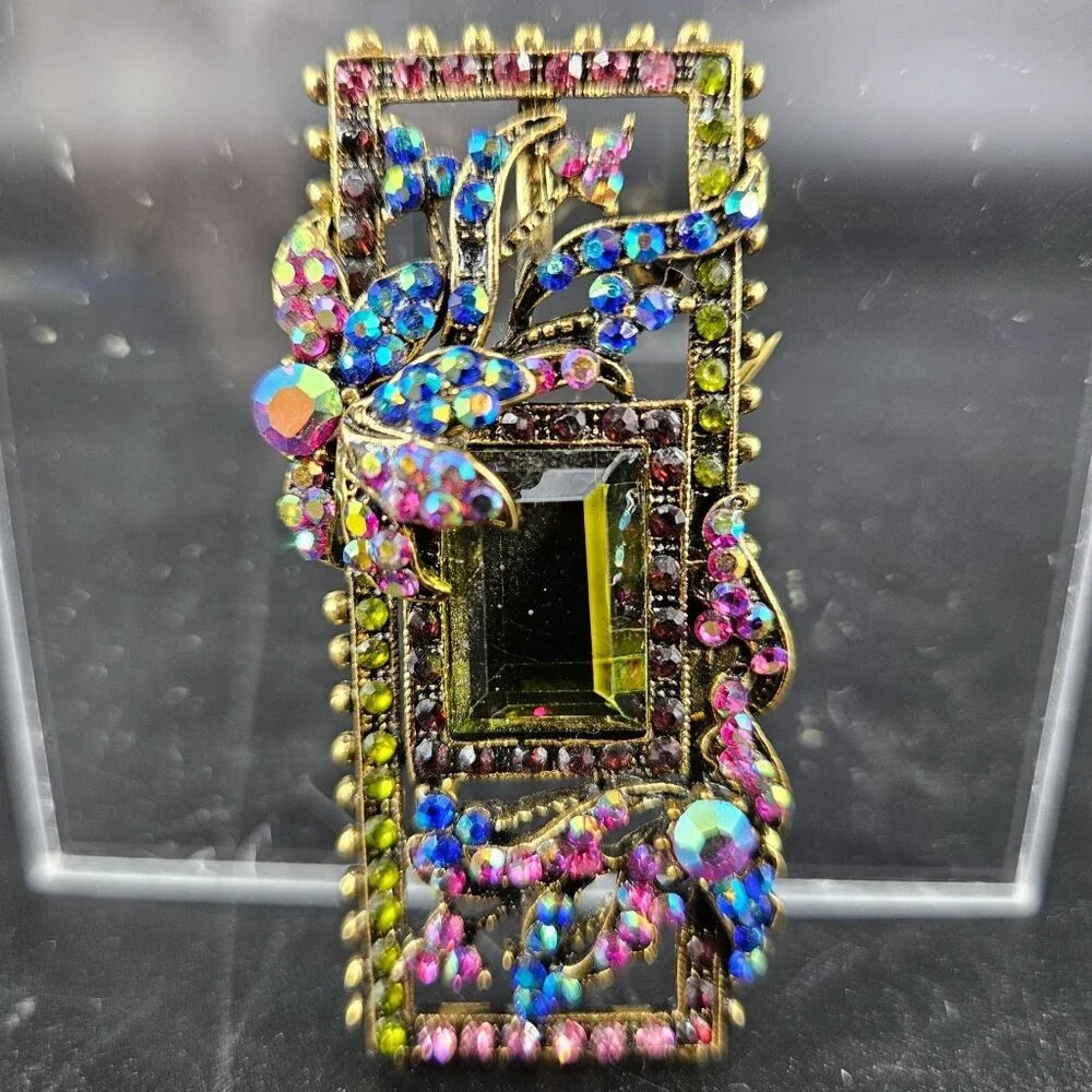 Monet Rectangle Lapel Pin Brooch Pendant Rhinestones Gold Plated Jewelry 2.25" - Picture 2 of 10